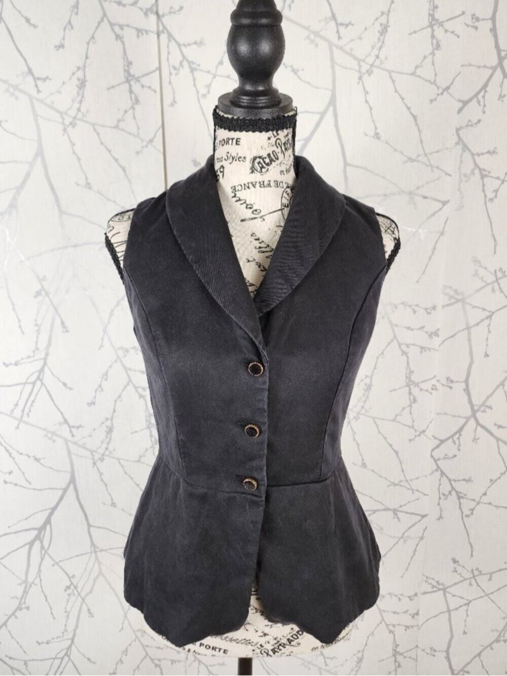 Jason Wu Black 100% Tencel Button Front Peplum Vest